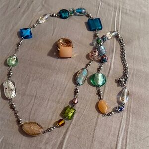 Colorful Beaded Necklace and Ring Set